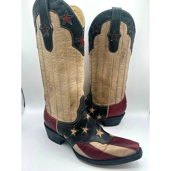 Old Gringo Yippee Ki Yay 13” Western Boots 7  Leather Stars Stripes US Flag - Picture 1 of 13